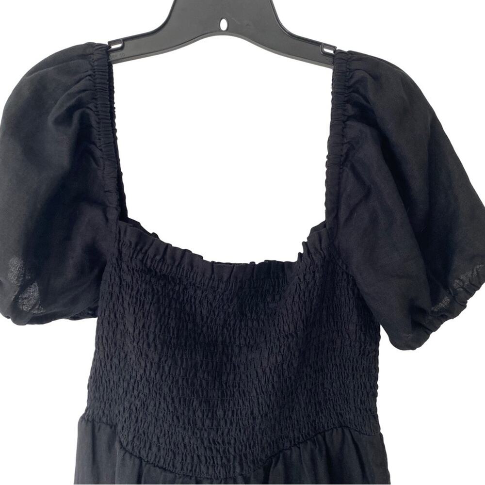 J. Crew Black Linen Smocked Puff Sleeve Dress size medium - Picture 3 of 8